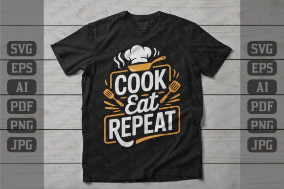 Cook Eat Repeat Chef T Shirt Design